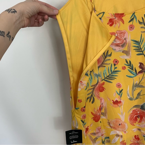 NWT Lulu’s Zinnia Mustard Yellow Floral Print High Low Maxi Dress Large - Picture 10 of 15